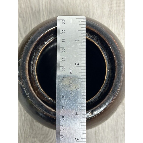 Vintage Two Tone Stoneware Glazed Crock Bean Pot w/ Handle Farmhouse Cottage - Picture 9 of 9